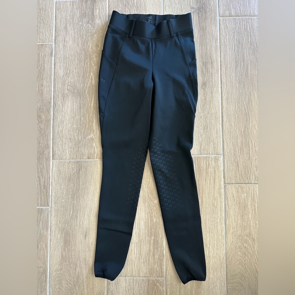Fager breeches tights, pull on, phone pocket, black knee patch, size eu 34